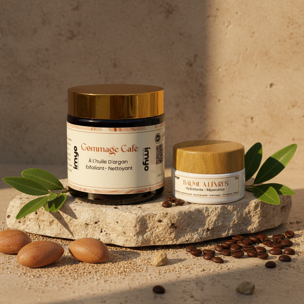 روتين العناية بالشفاه والجسم بالقهوة وزيت الأركان | Routine Café & Argan Soin Corps & Lèvres