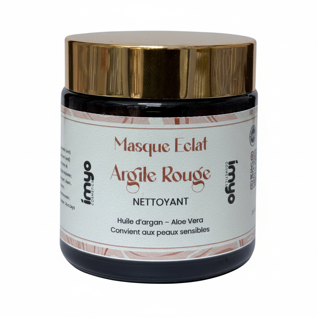 قناع الطين الأحمر بزيت الأركان والألوفيرا – Masque Éclat Argile Rouge Nettoyant & Hydratant