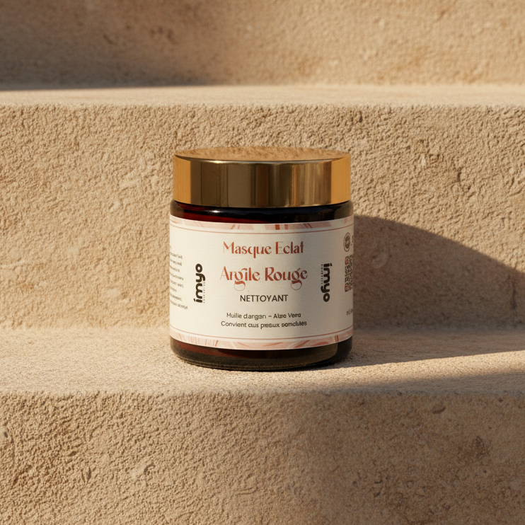قناع الطين الأحمر بزيت الأركان والألوفيرا – Masque Éclat Argile Rouge Nettoyant & Hydratant